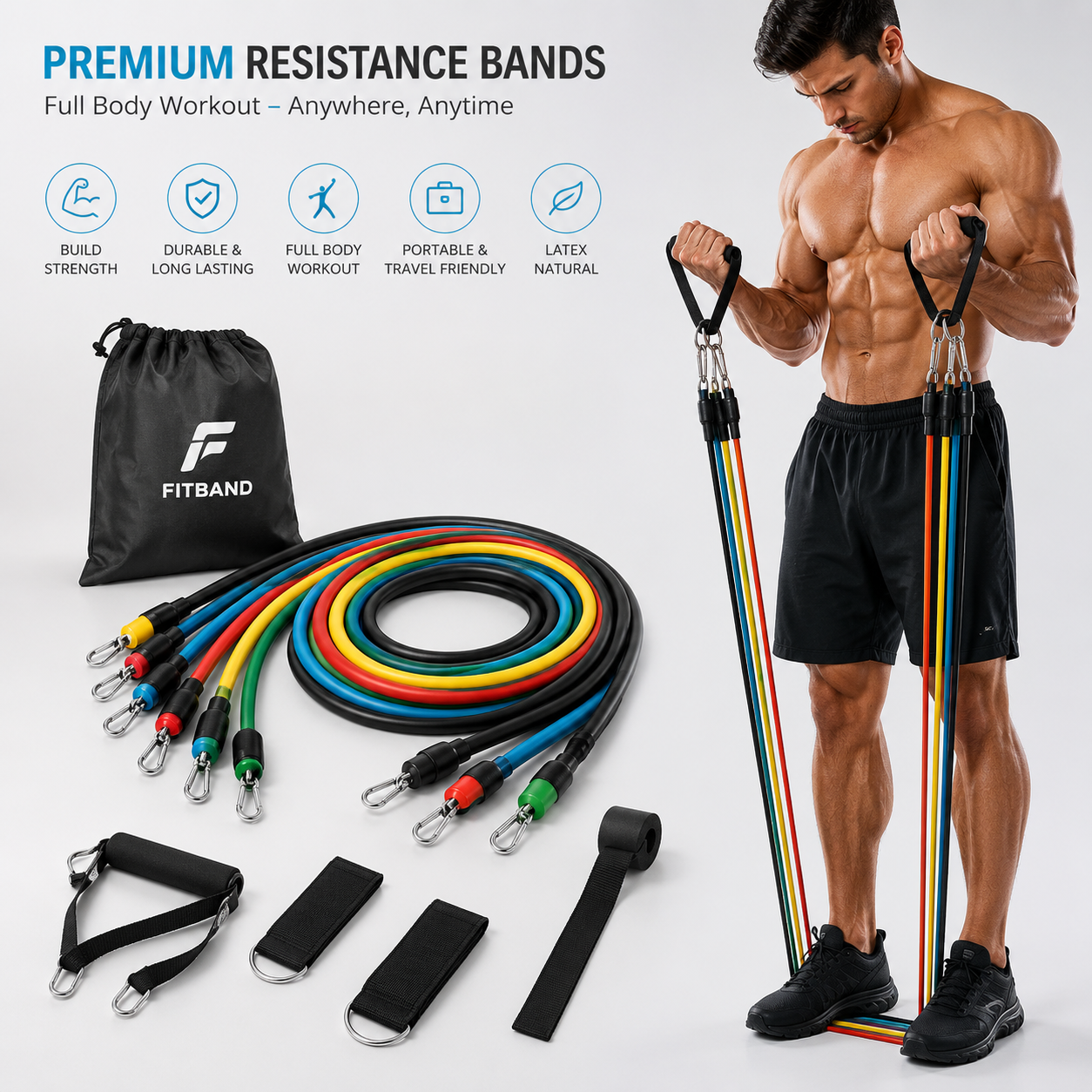 11 In 1 Exercise Bands Resistance Bands Set for Workingout Door Fitness Gym Resistance Bands Kit