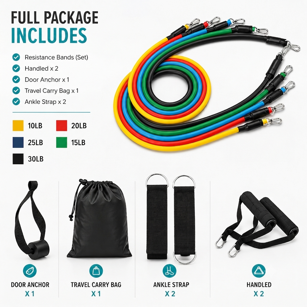 11 In 1 Exercise Bands Resistance Bands Set for Workingout Door Fitness Gym Resistance Bands Kit